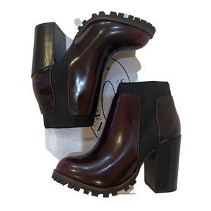 Steve Madden Women's Oxblood Leather Chunky Lug Boots Antyy Chelsea Ankle